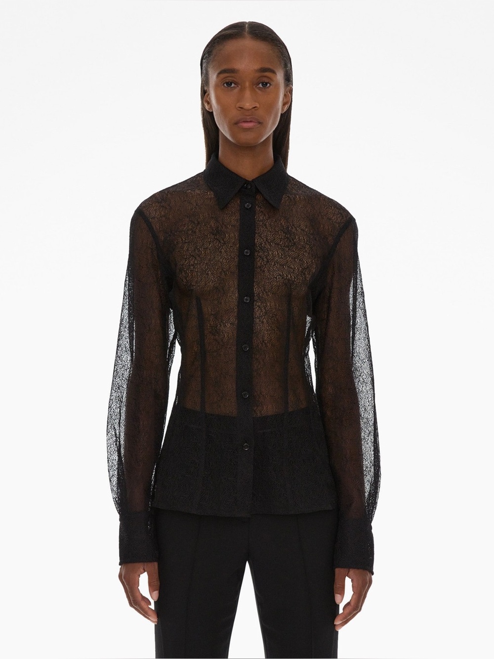 Helmut Lang Seamed Web Lace Shirt in Black
